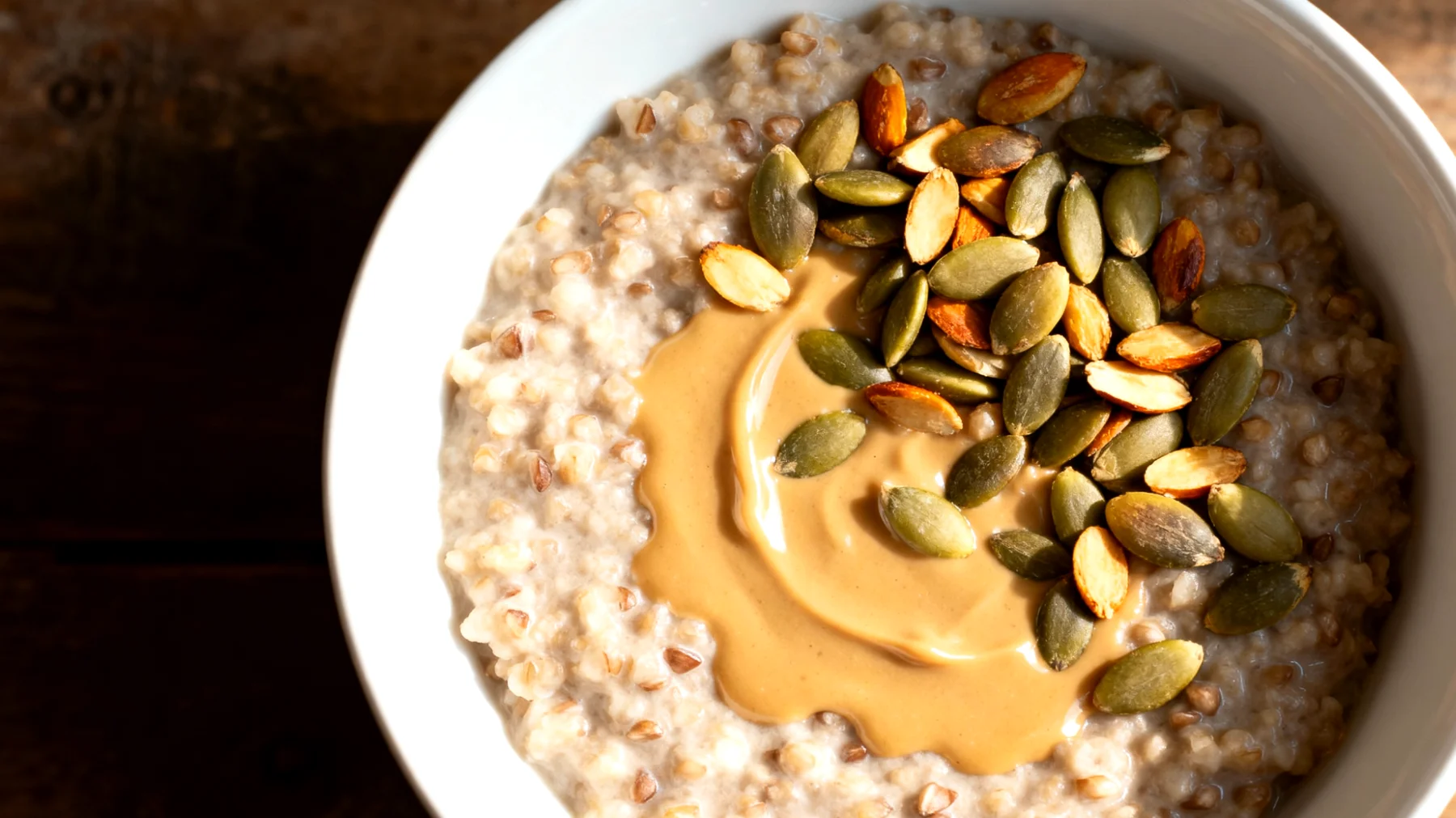 Buchweizen-Porridge mit Tahini und Kürbiskernen"
