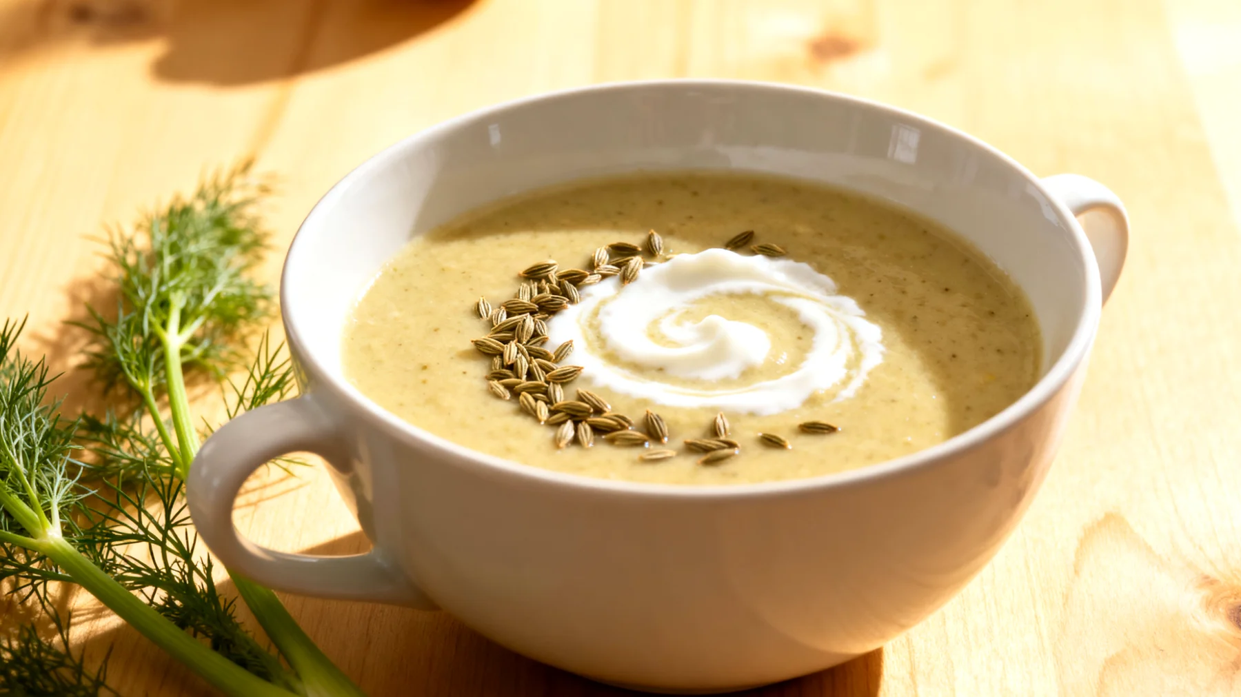 Fenchel-Ingwer-Suppe mit Kümmel und Kokosjoghurt"