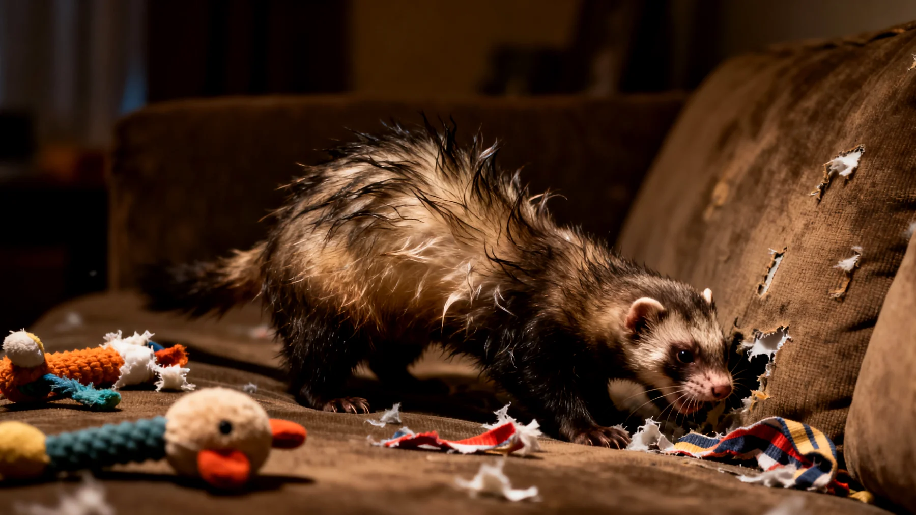 Frettchen sind von Natur aus sehr energiegeladene und neugierige Tiere, die bei Unterforderung oder Stress zu destruktivem Verhalten, exzessivem Graben oder Unruhe neigen können. Erwachsene Frettchen benötigen gezielte Entspannungs- und Stressabbau-Strategien, um ein ausgeglichenes Leben zu führen."