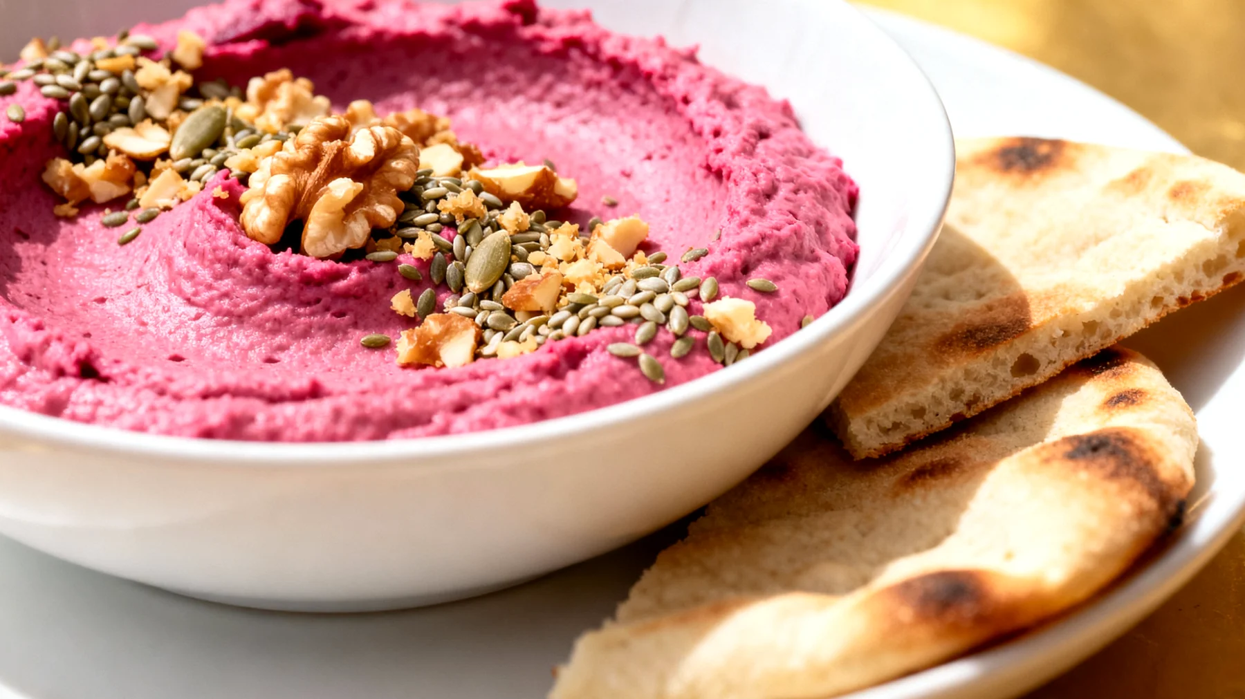 Rote-Bete-Hummus mit Walnüssen und Hanfsamen"