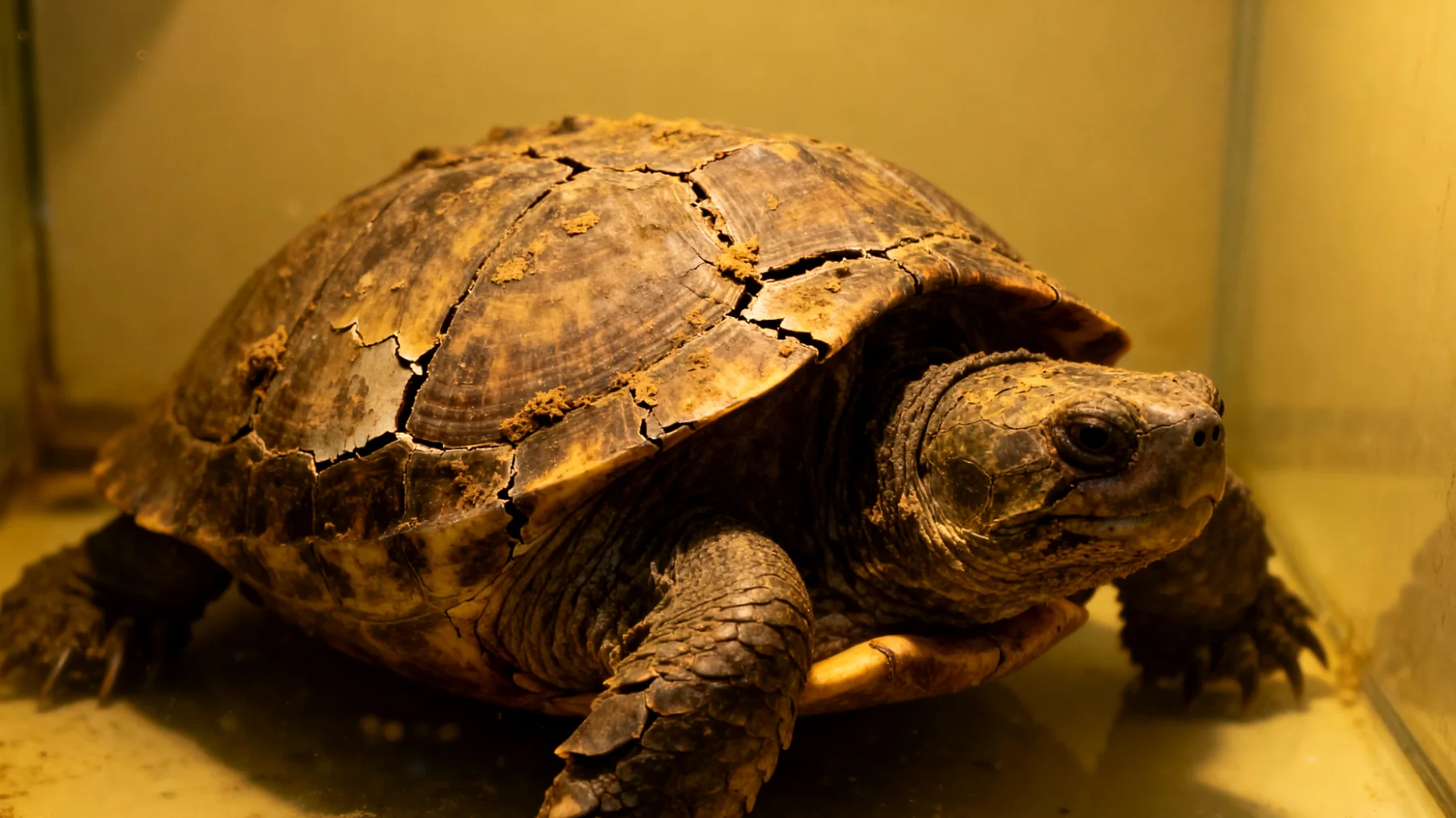 Erwachsene Schildkröten leiden häufig an Vitamin-A-Mangel und Panzerproblemen durch unzureichende UV-B-Bestrahlung und falsche Haltungsbedingungen"